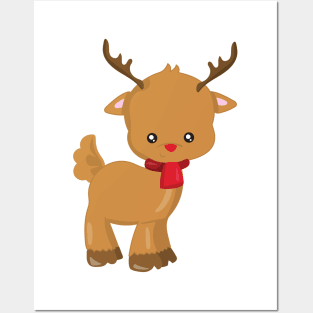 Christmas Reindeer, Red Nose, Scarf, New Year Posters and Art